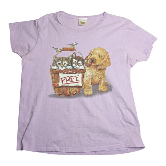 Vtg 1990s Pleasant Shade Lavender Purple Puppy Kittens Graphic T-Shirt L - Picture 1 of 5